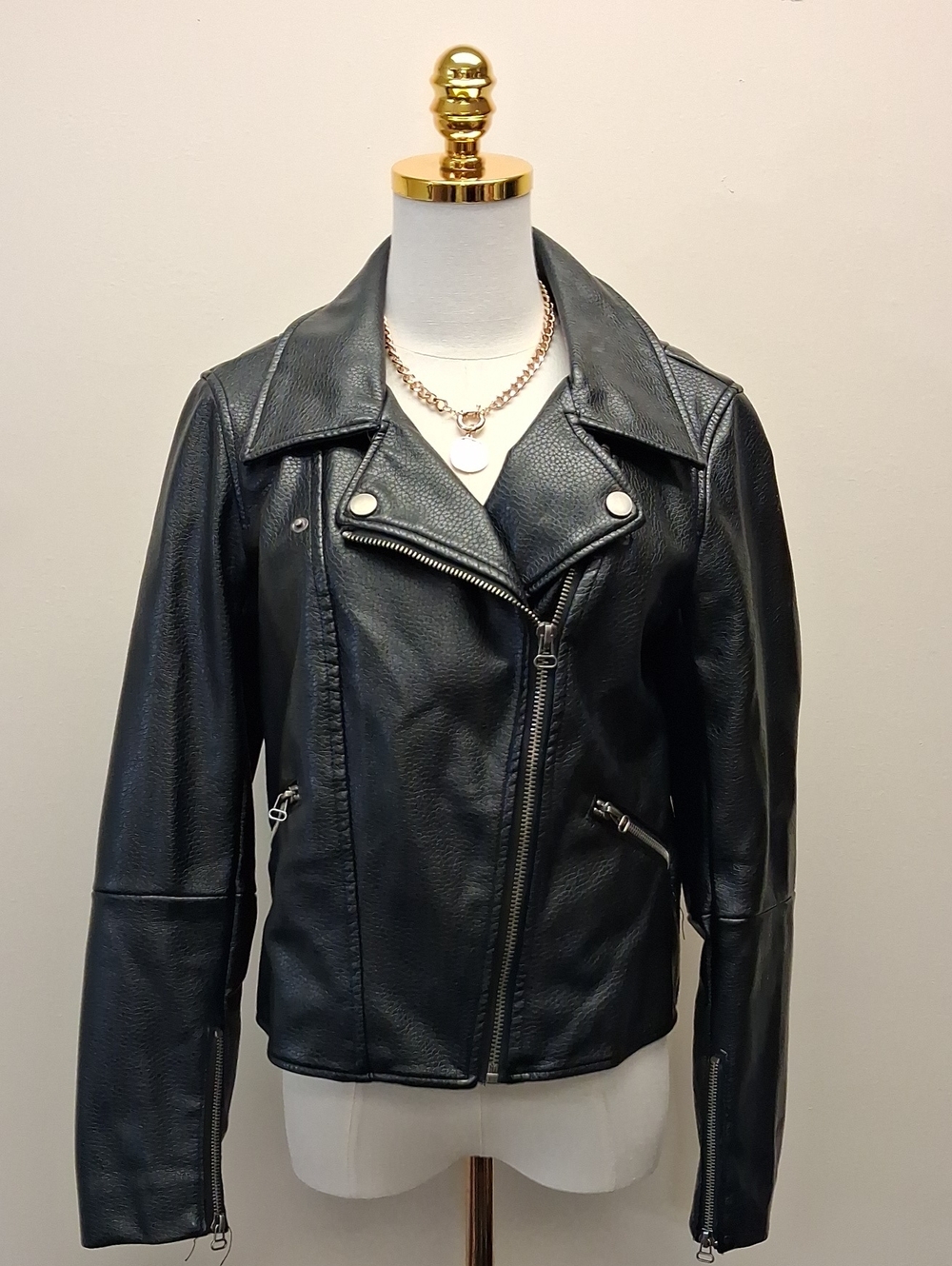 Tahari Black Asymmetrical Zip Moto Jacket Size XS